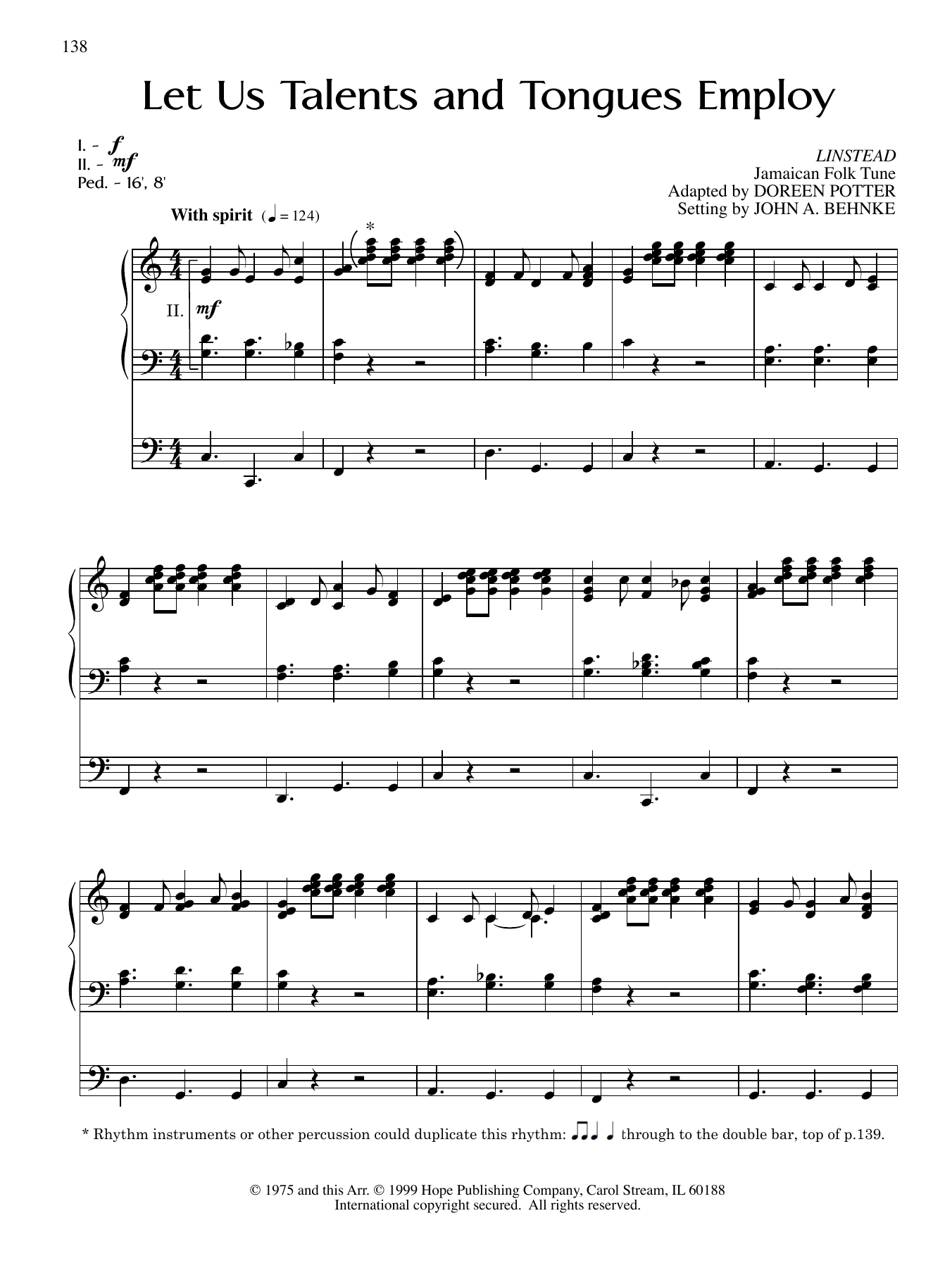 Download John A. Behnke Let Us Talents and Tongues Employ Sheet Music