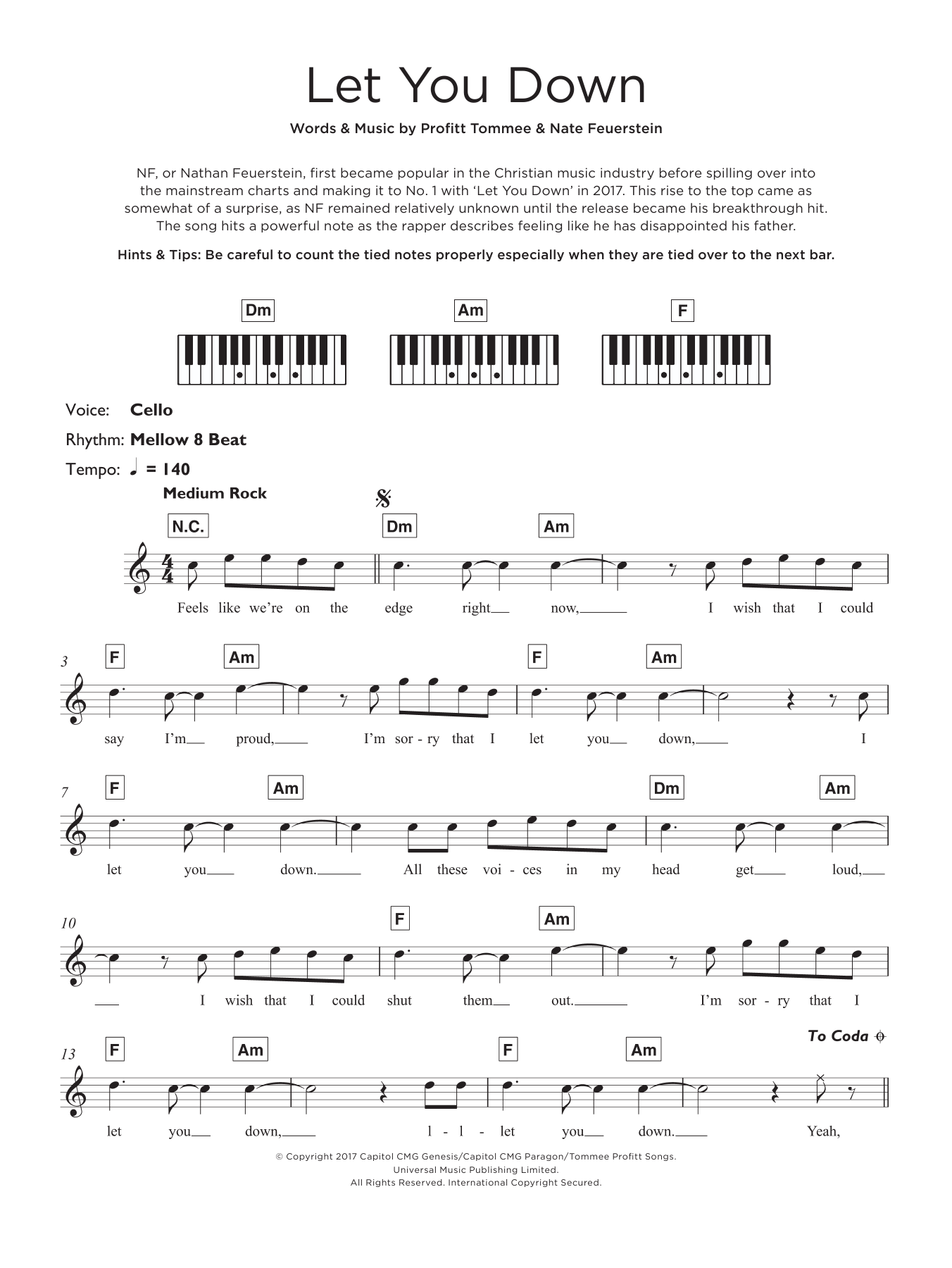 Download NF Let You Down Sheet Music