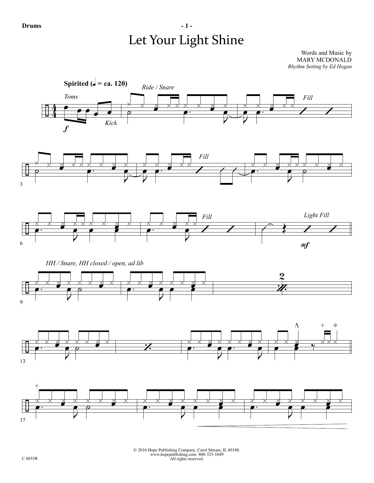 Download Mary McDonald Let Your Light Shine - Drums Sheet Music