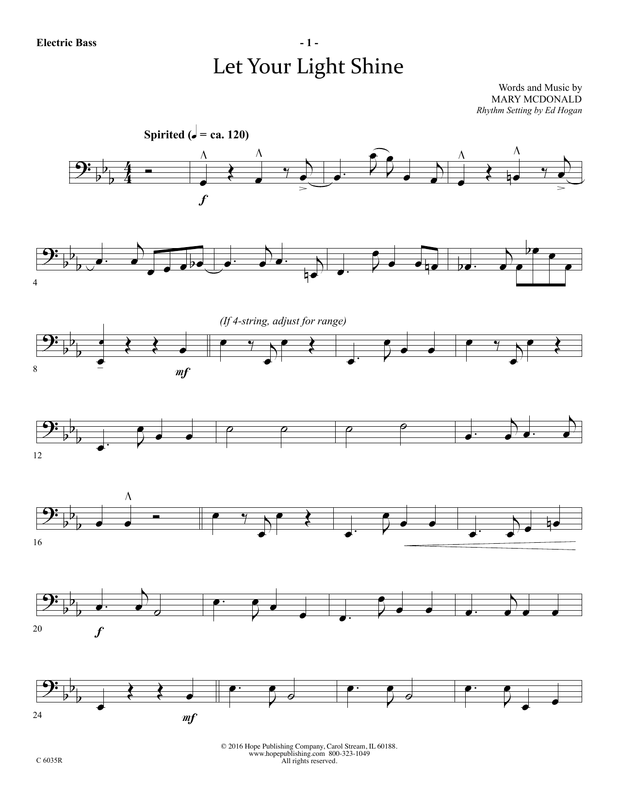 Download Mary McDonald Let Your Light Shine - Electric Bass Sheet Music