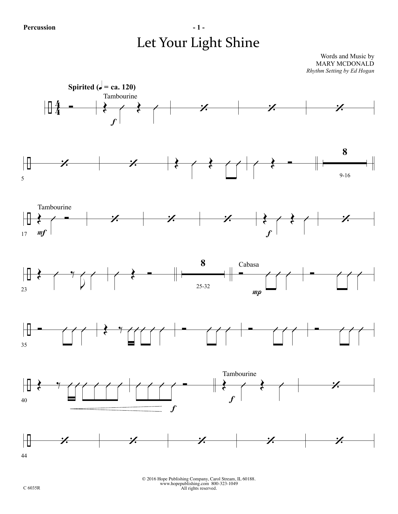 Download Mary McDonald Let Your Light Shine - Percussion Sheet Music