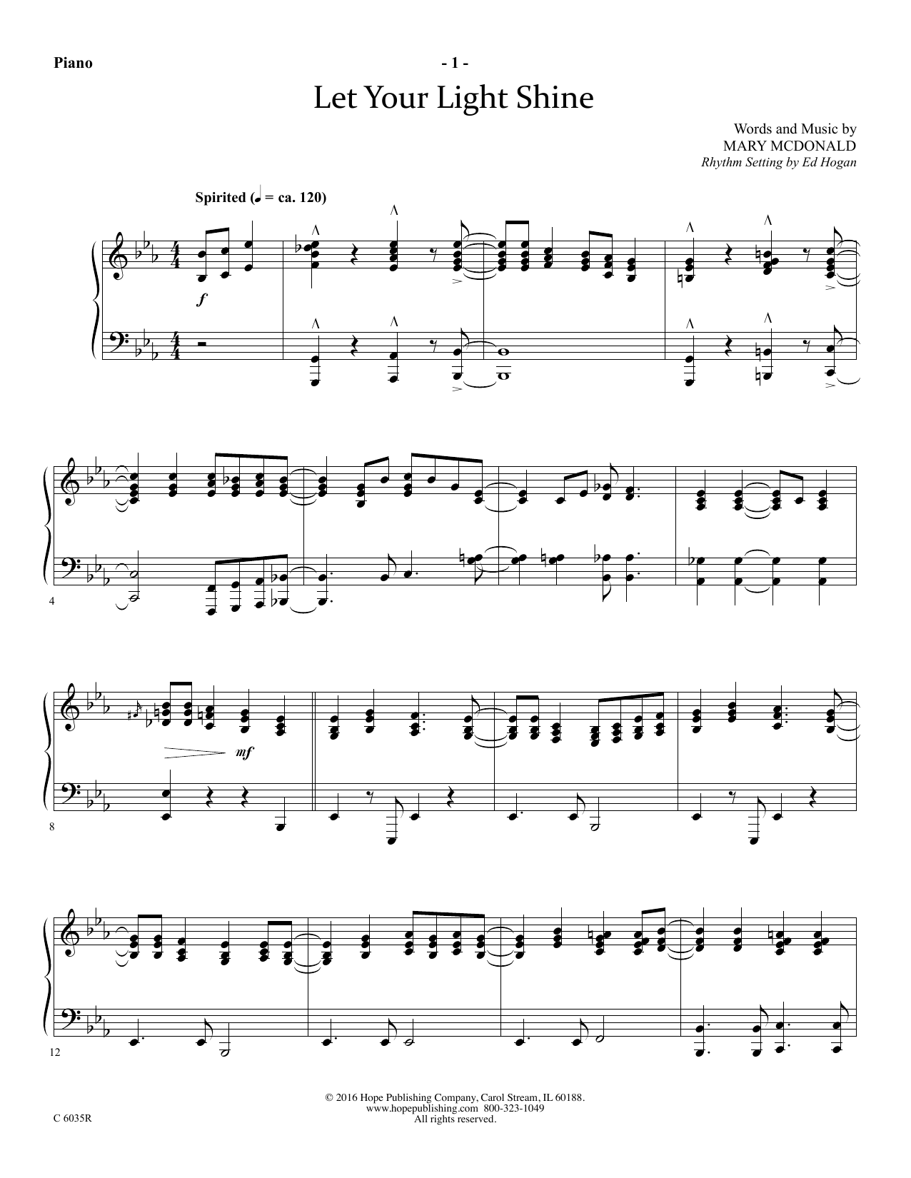 Download Mary McDonald Let Your Light Shine - Piano Sheet Music