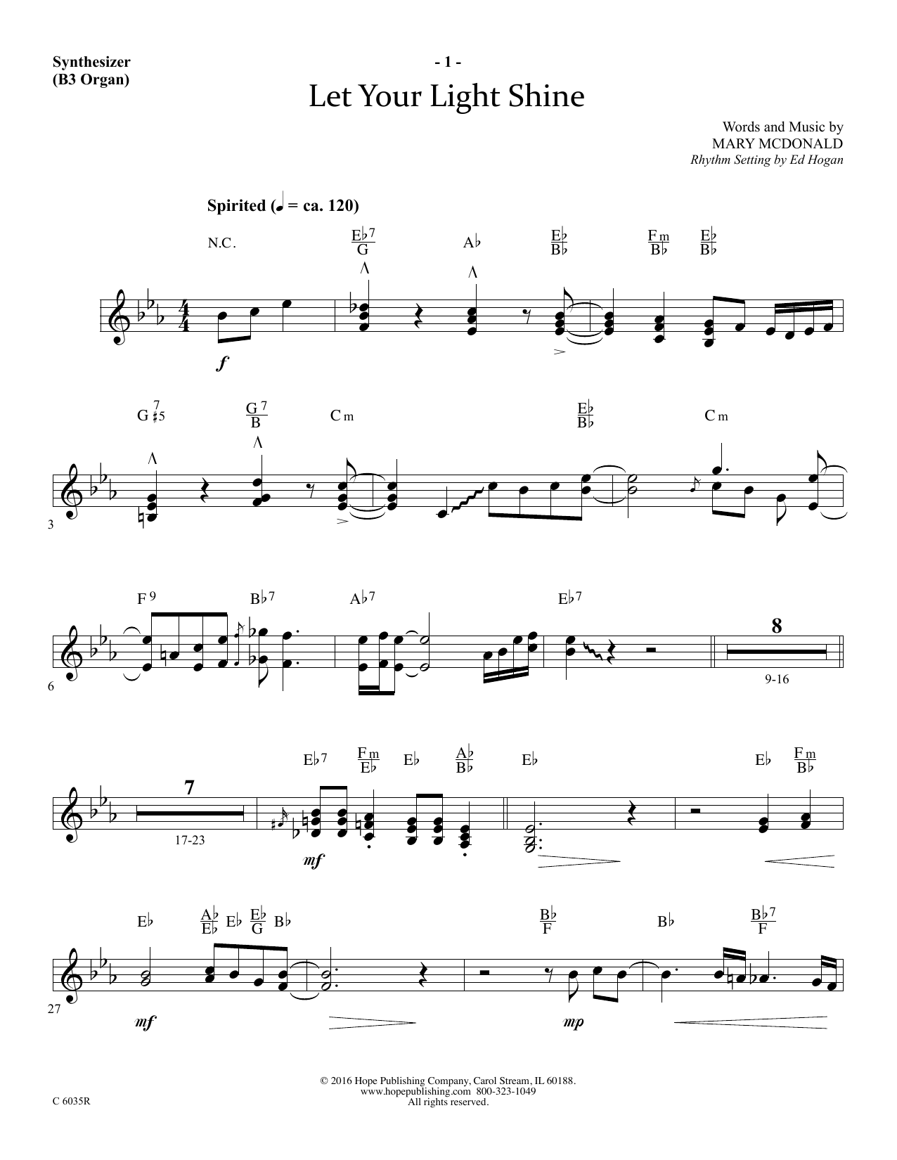 Download Mary McDonald Let Your Light Shine - Synthesizer Sheet Music
