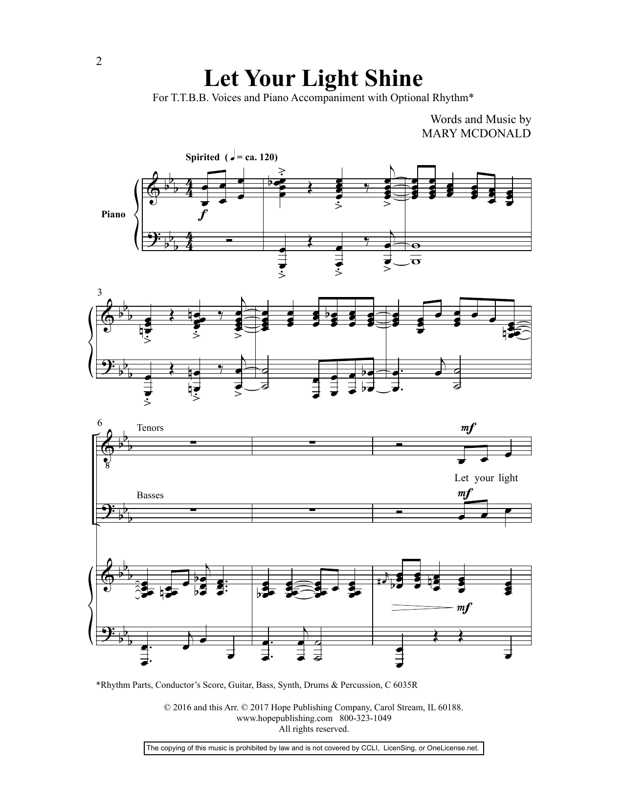 Download Mary McDonald Let Your Light Shine Sheet Music