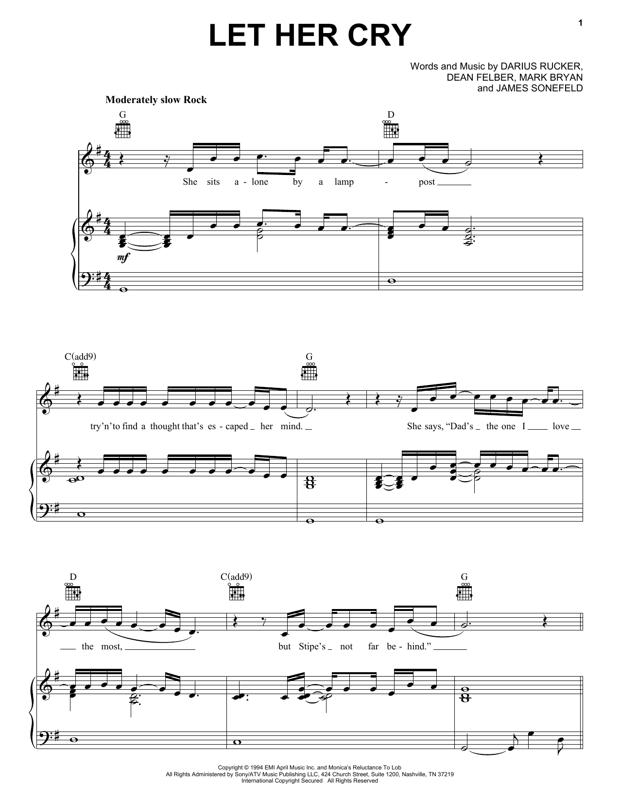 Hootie & The Blowfish Let Her Cry sheet music notes printable PDF score