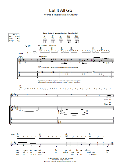 Mark Knopfler Let It All Go sheet music notes printable PDF score