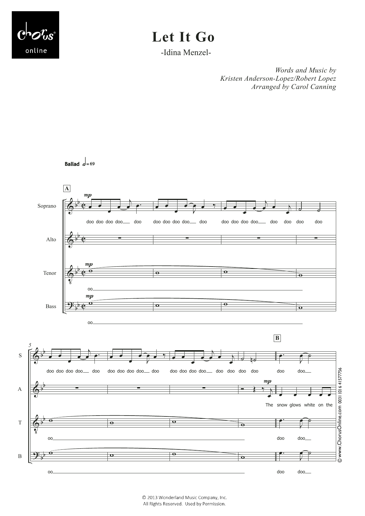 Idina Menzel Let It Go (from Frozen) (arr. Carol Canning) sheet music notes printable PDF score