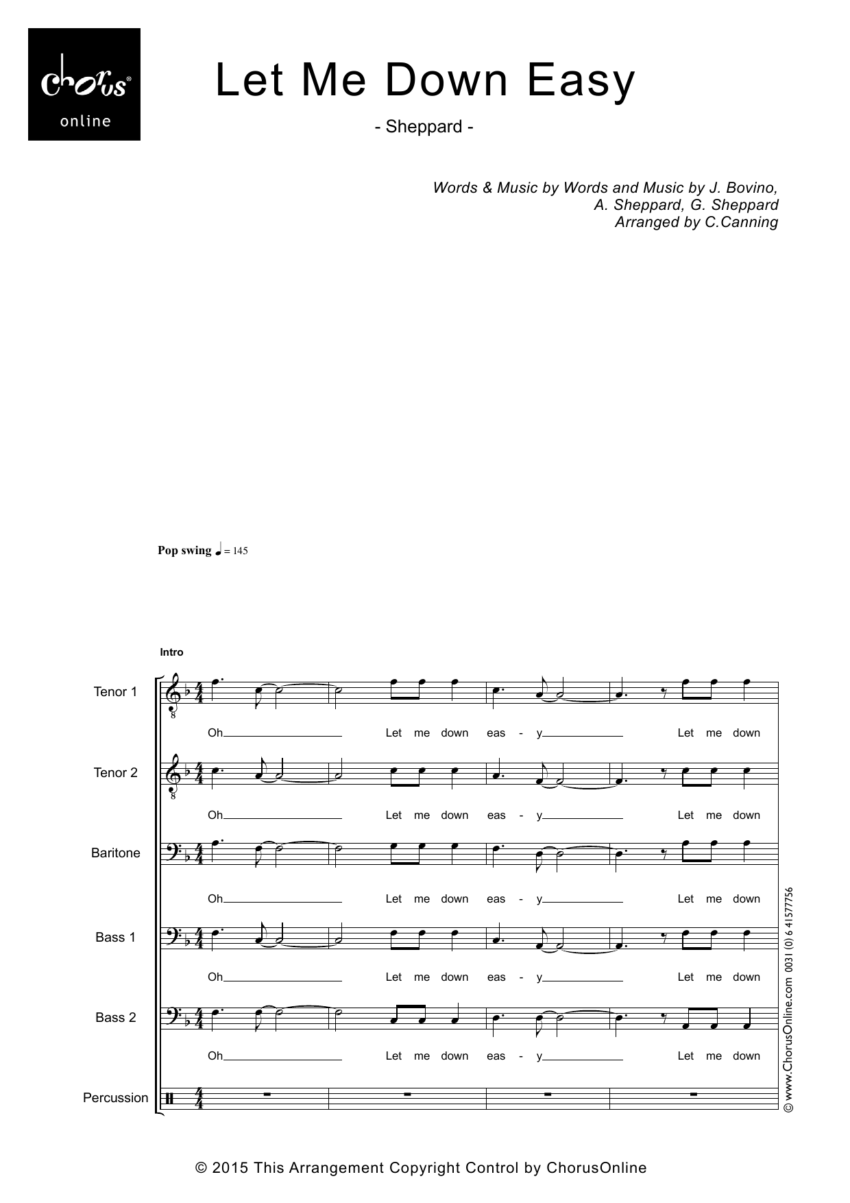 Sheppard Let Me Down Easy (arr. Carol Canning) sheet music notes printable PDF score