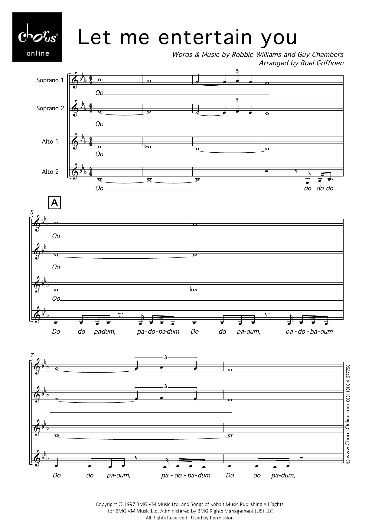 Robbie Williams Let Me Entertain You (arr. Roel Griffioen) sheet music notes printable PDF score