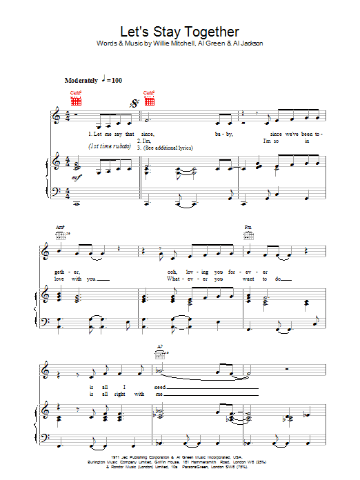 Tina Turner Let's Stay Together sheet music notes printable PDF score