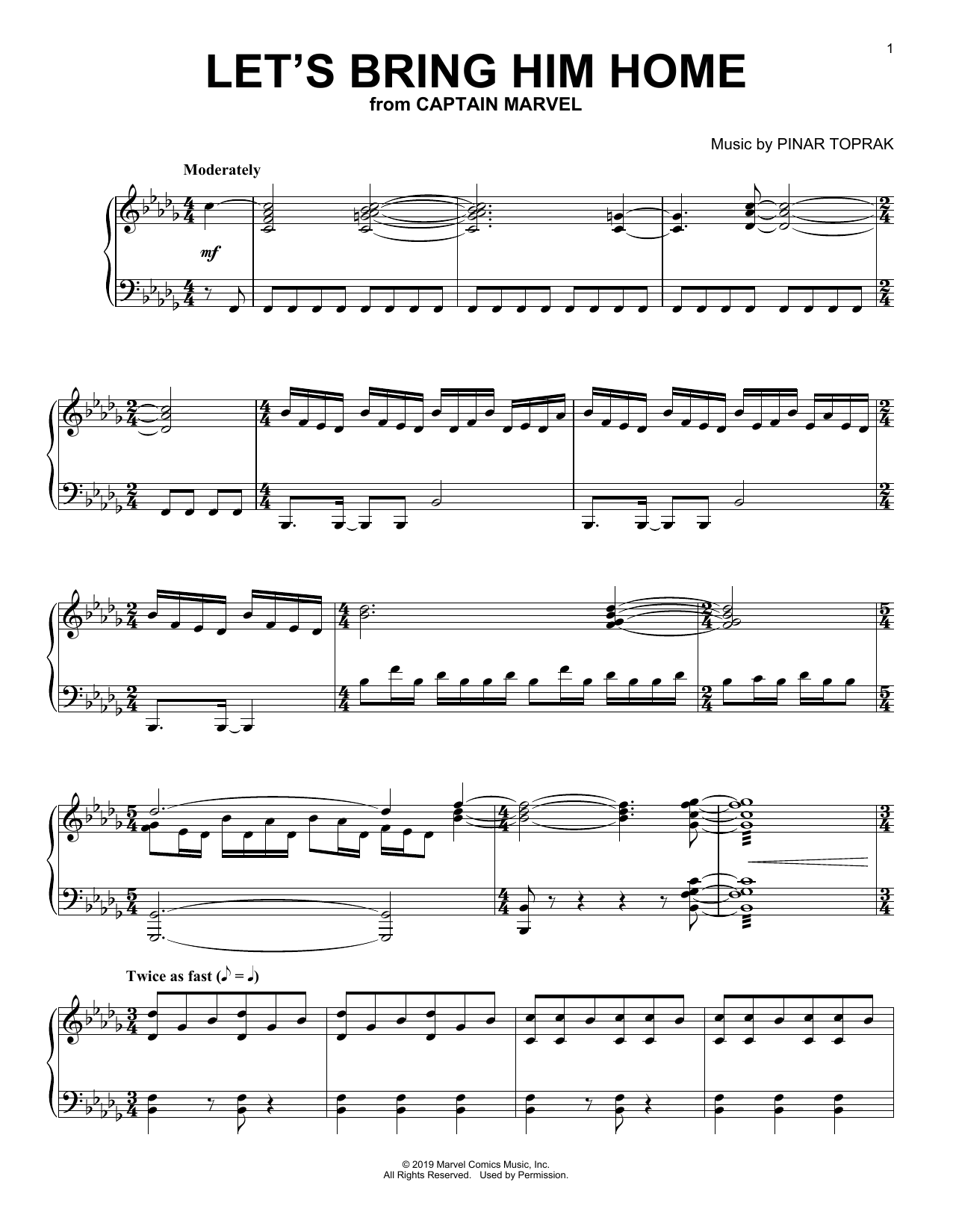 Download Pinar Toprak Let's Bring Him Home (from Captain Marv Sheet Music