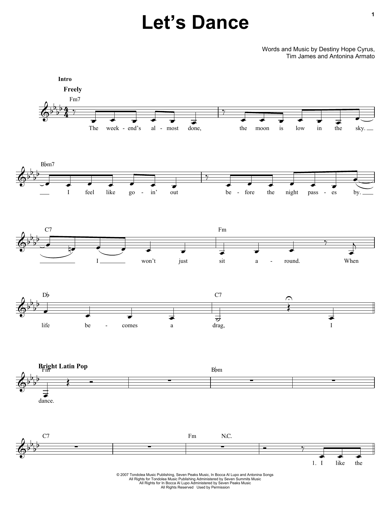 Download Miley Cyrus Let's Dance Sheet Music