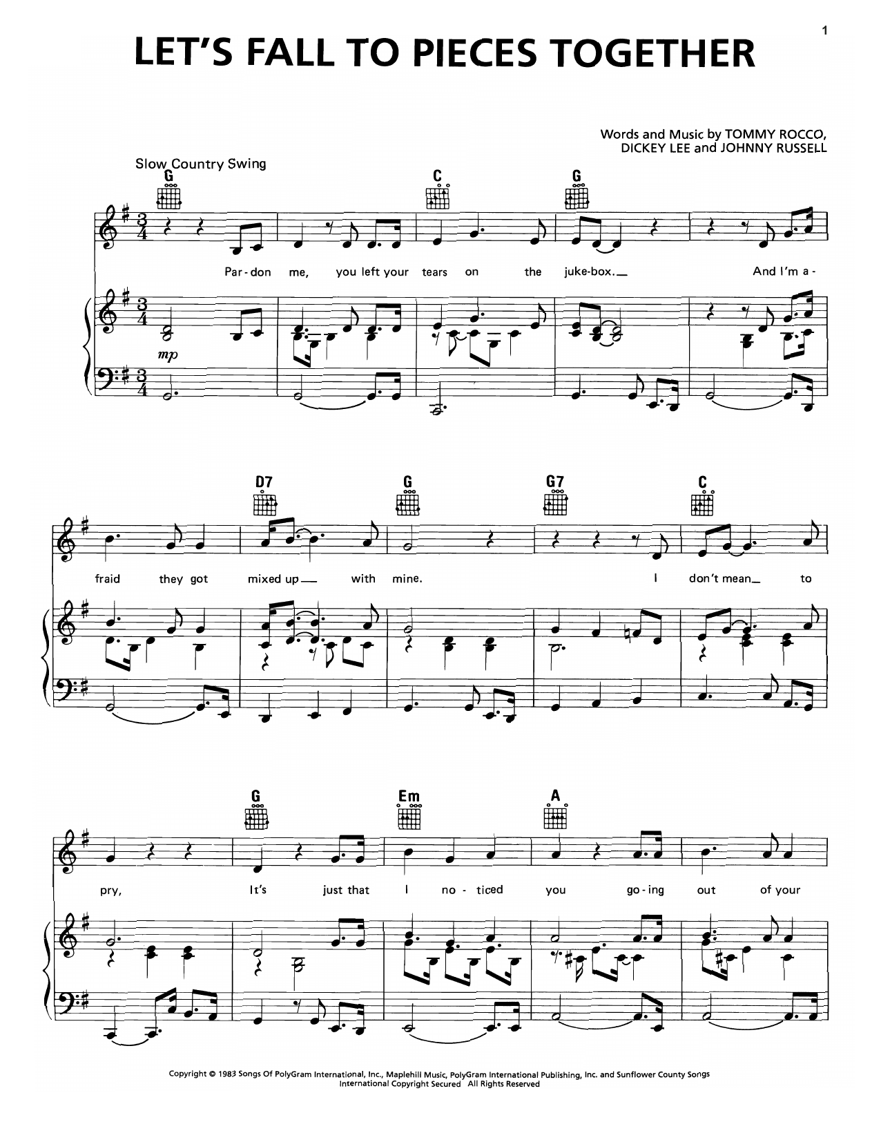 Download George Strait Let's Fall To Pieces Together Sheet Music