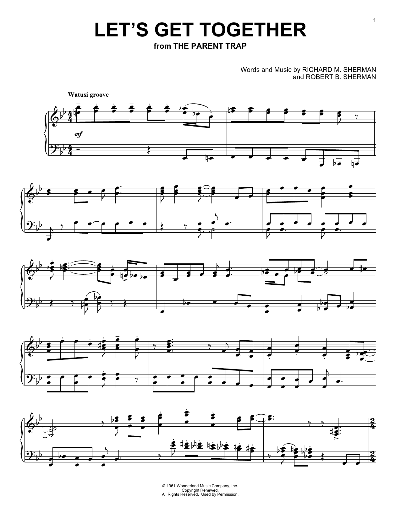 Download Hayley Mills Let's Get Together (from The Parent Tra Sheet Music