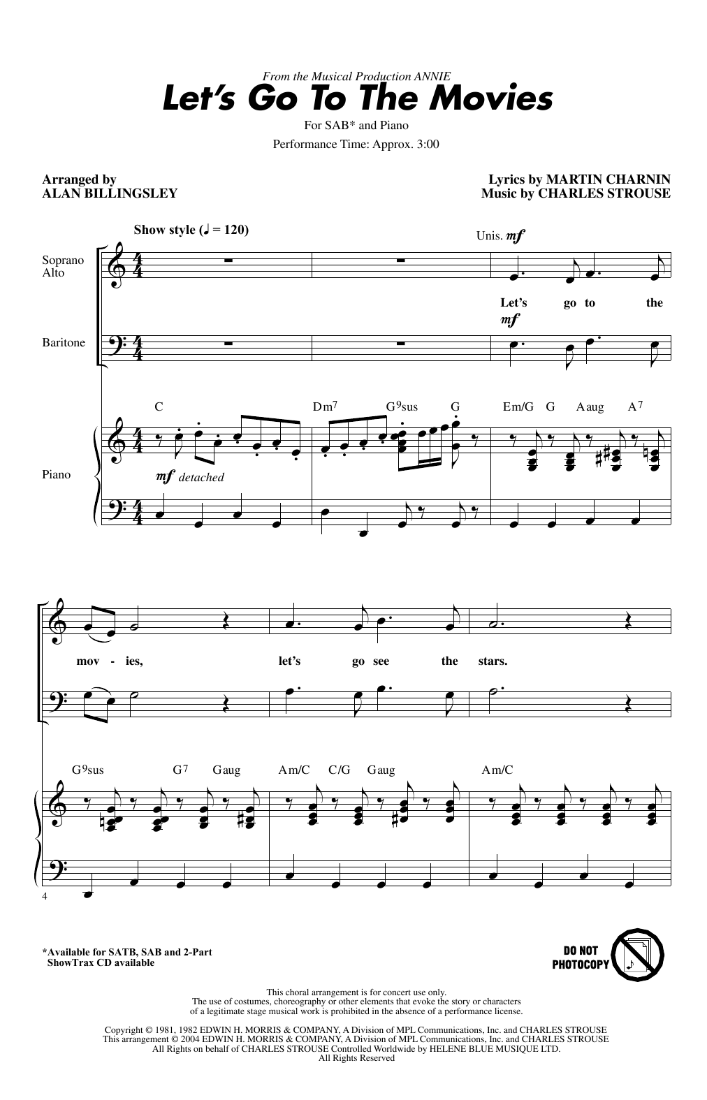 Charles Strouse Let's Go To The Movies (from Annie) (arr. Alan Billingsley) sheet music notes printable PDF score
