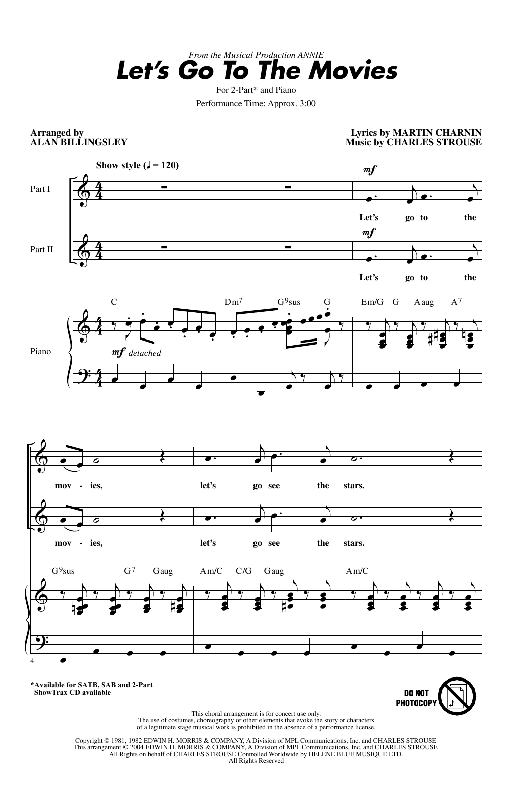 Charles Strouse Let's Go To The Movies (from Annie) (arr. Alan Billingsley) sheet music notes printable PDF score
