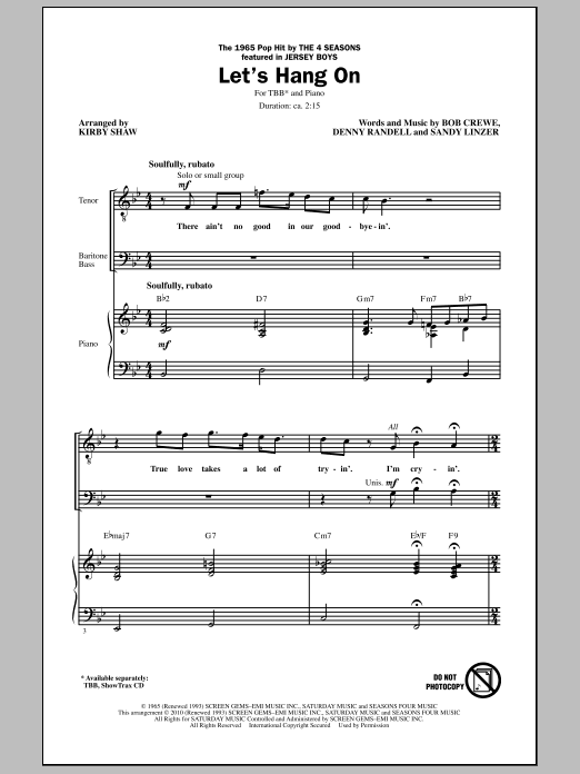 Download Kirby Shaw Let's Hang On Sheet Music