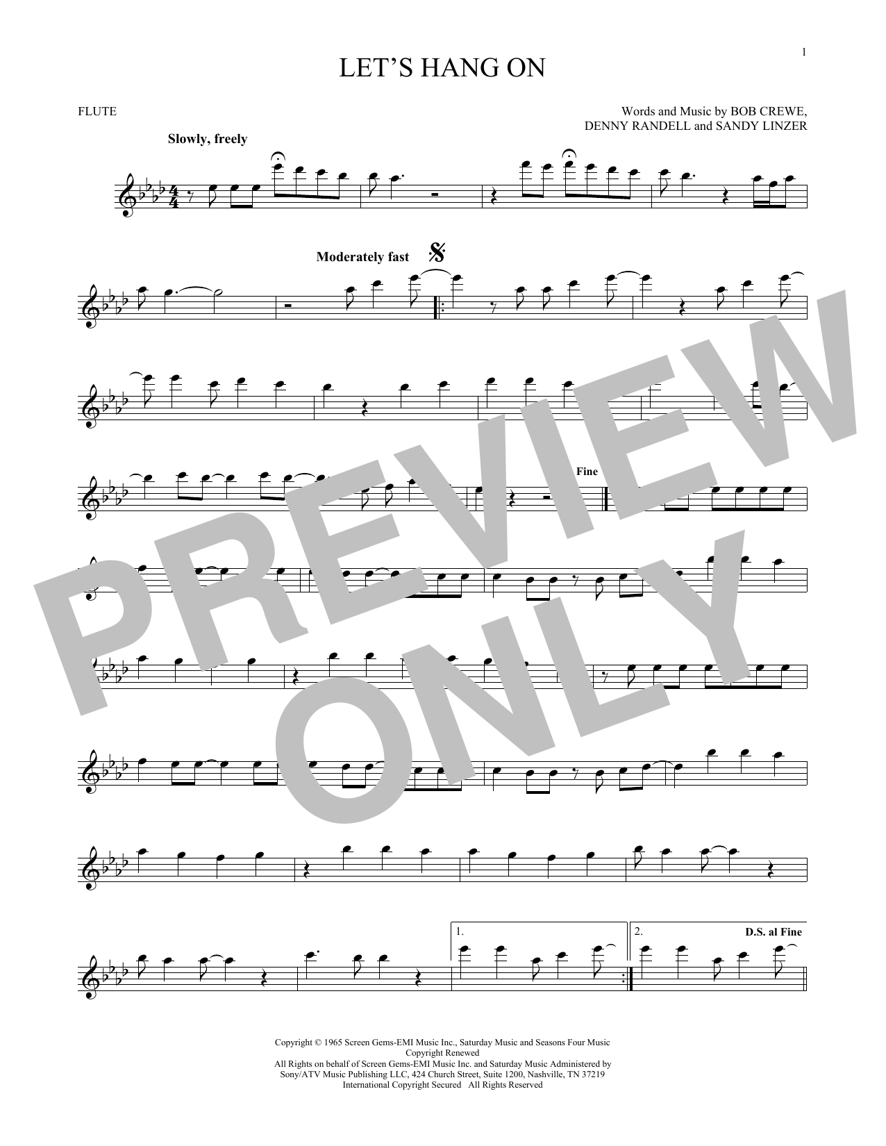 Download The 4 Seasons Let's Hang On Sheet Music