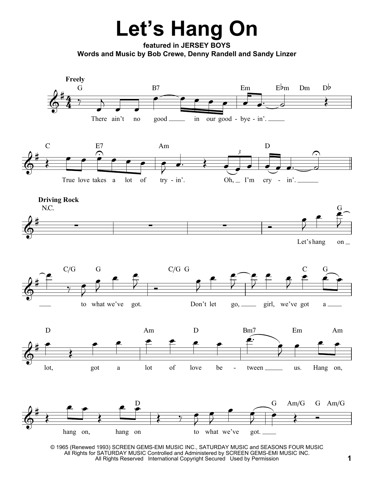 Download The Four Seasons Let's Hang On Sheet Music