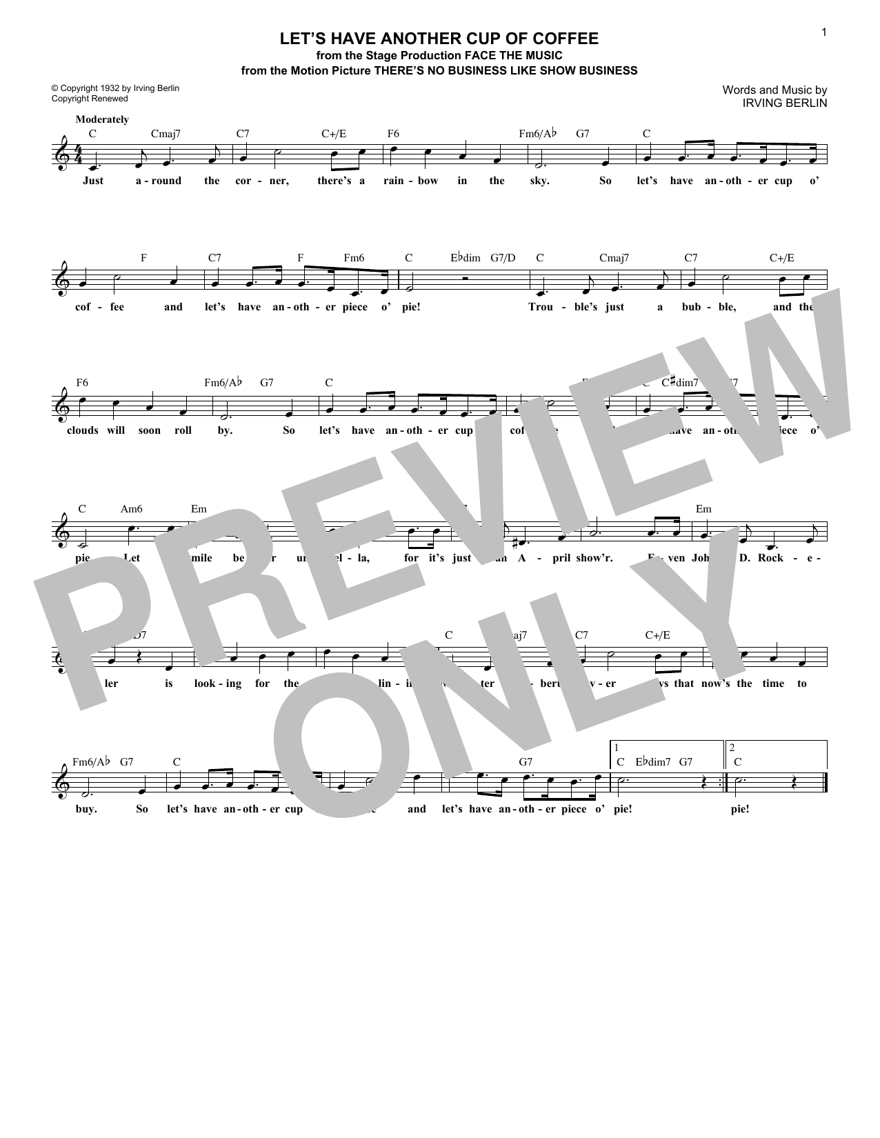 Download Irving Berlin Let's Have Another Cup Of Coffee Sheet Music