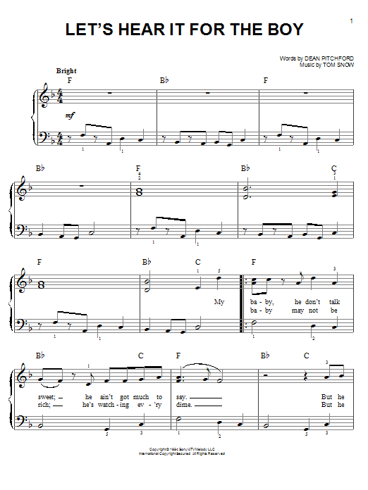Download Dean Pitchford Let's Hear It For The Boy Sheet Music