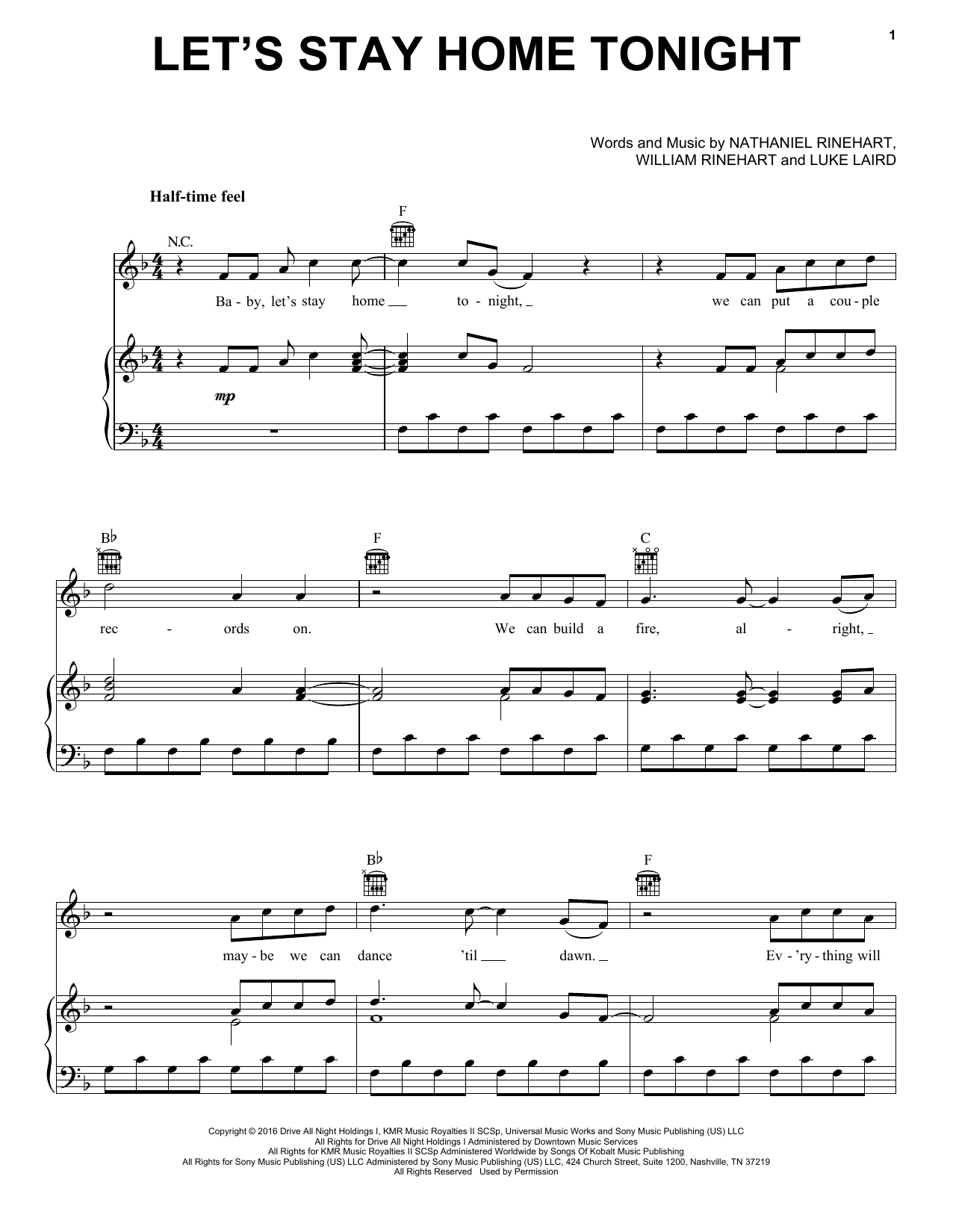 Download NEEDTOBREATHE Let's Stay Home Tonight Sheet Music