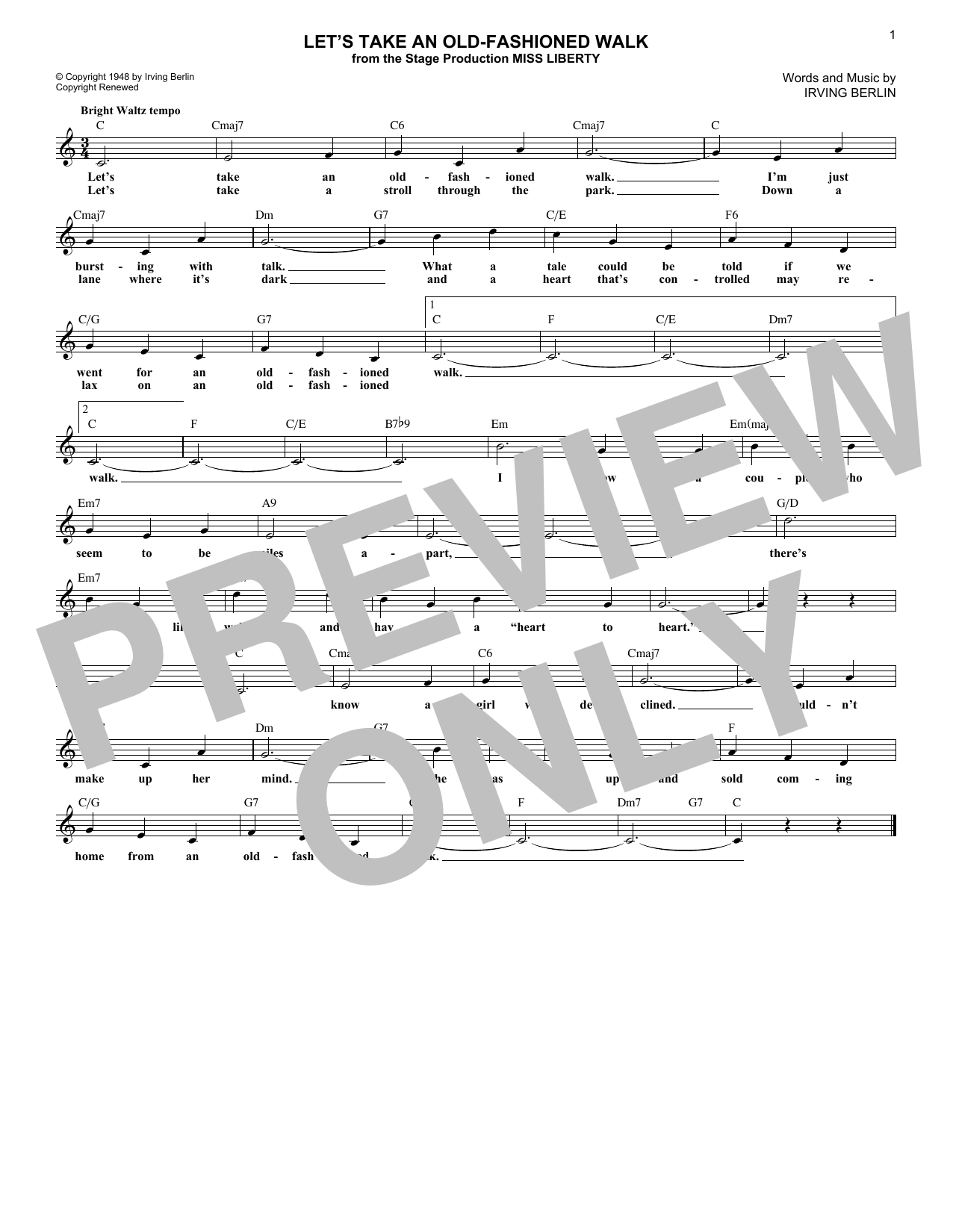 Download Irving Berlin Let's Take An Old-Fashioned Walk Sheet Music