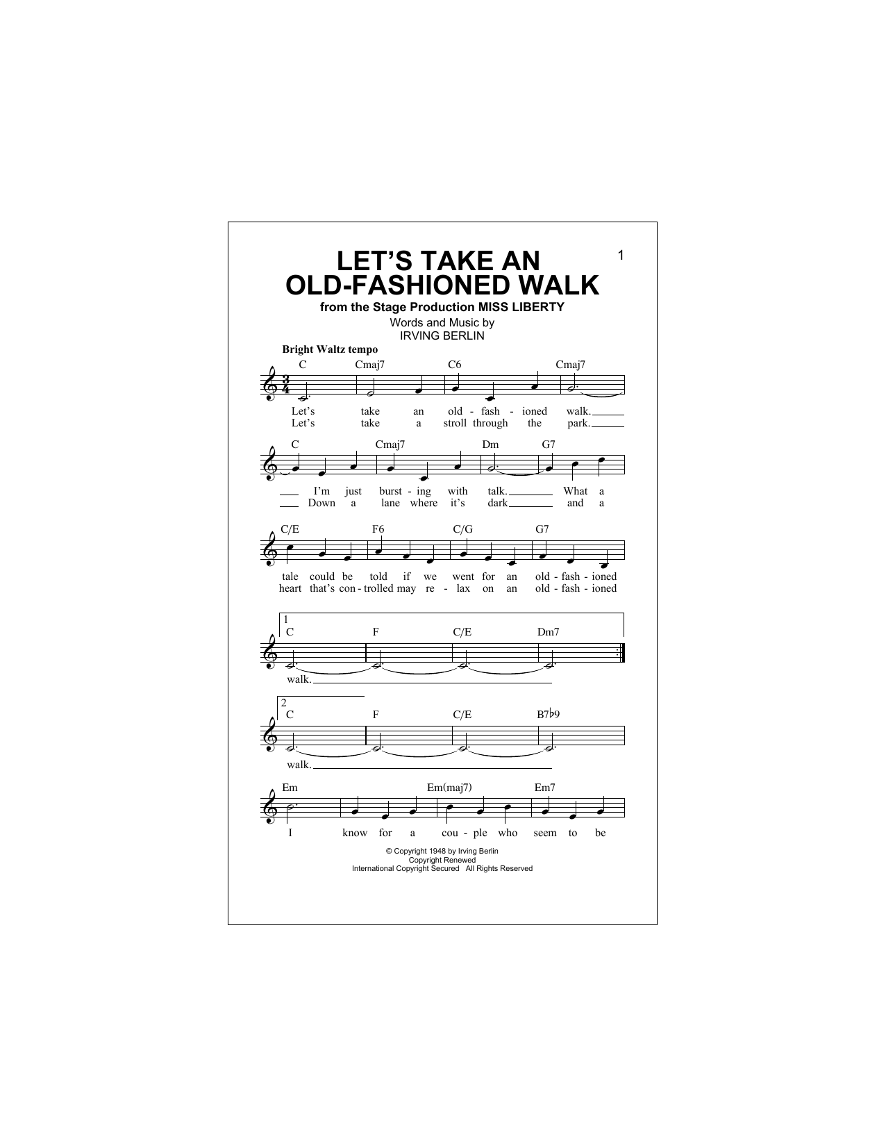 Download Irving Berlin Let's Take An Old-Fashioned Walk Sheet Music