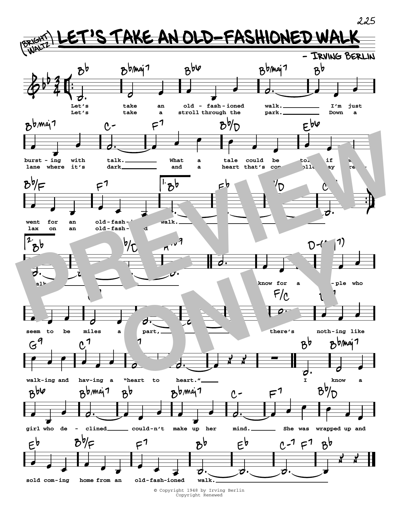 Irving Berlin Let's Take An Old-Fashioned Walk (Low Voice) sheet music notes printable PDF score