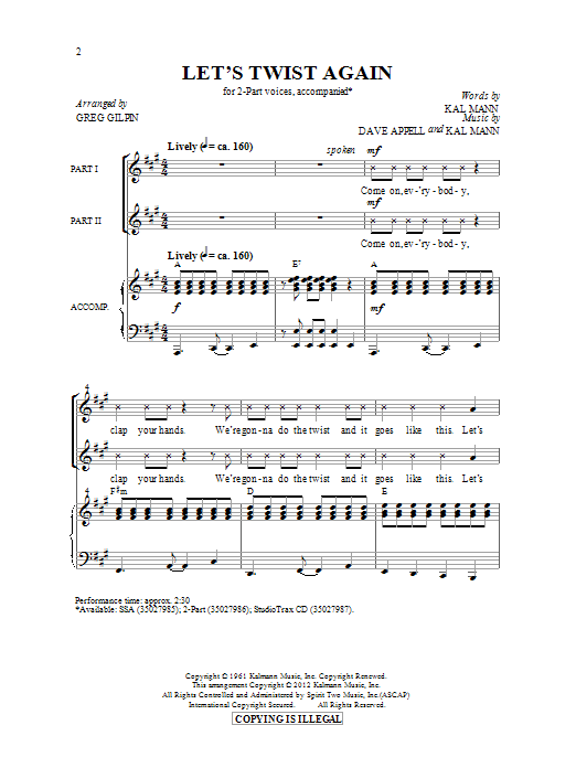 Download Chubby Checker Let's Twist Again (arr. Greg Gilpin) Sheet Music