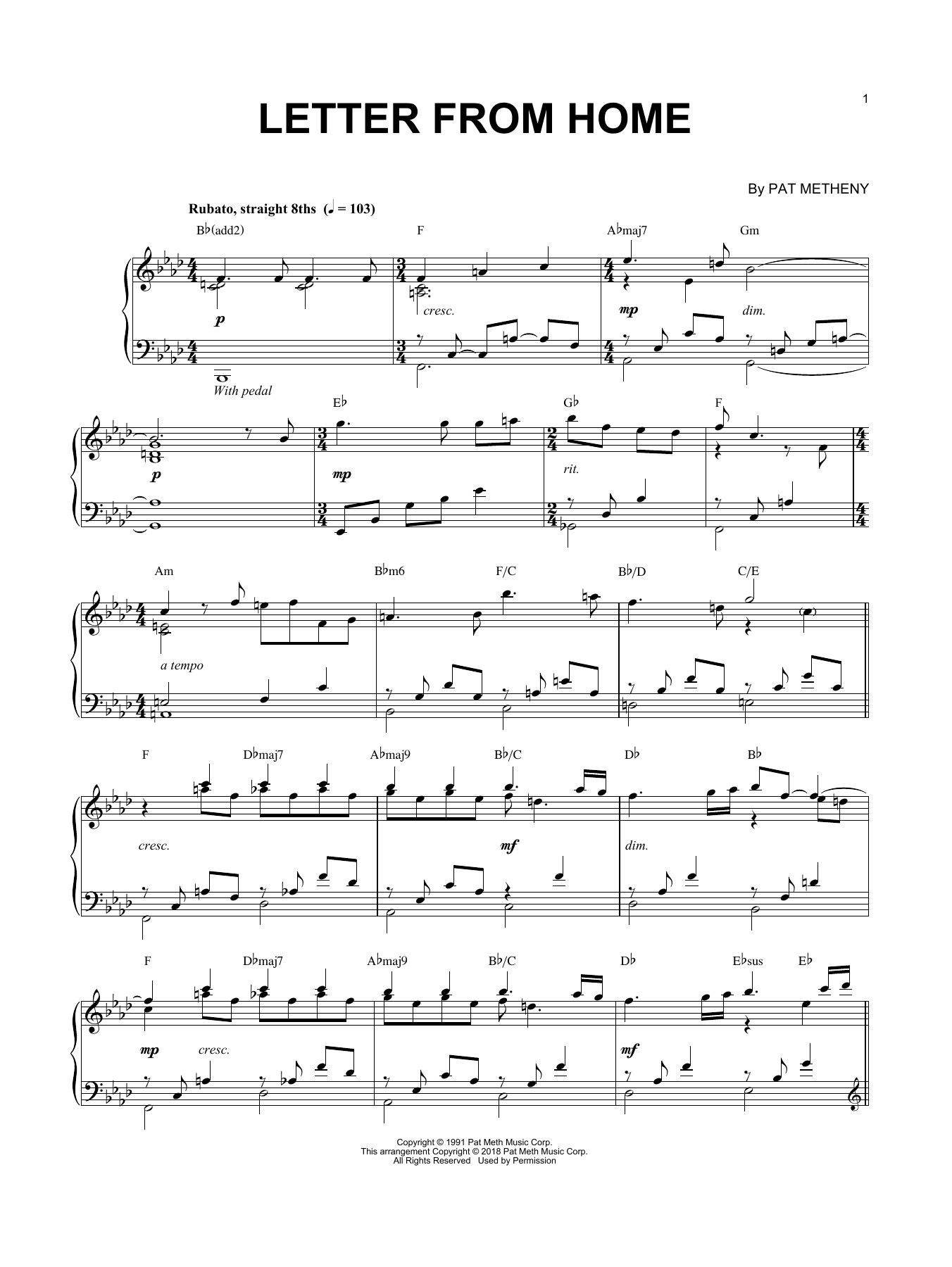 Download Pat Metheny Letter From Home Sheet Music