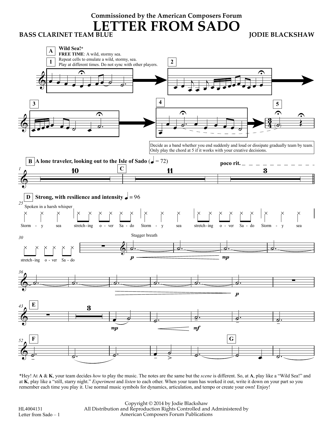 Download Jodie Blackshaw Letter from Sado - Bb Bass Clarinet Tea Sheet Music