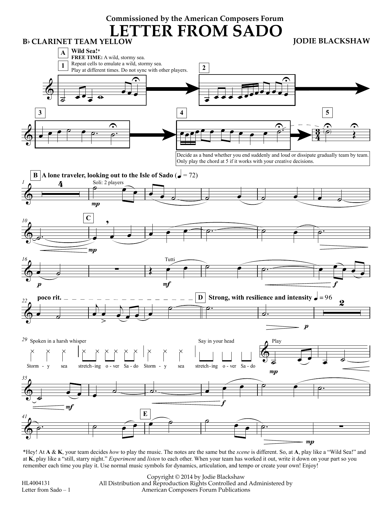 Download Jodie Blackshaw Letter from Sado - Bb Clarinet Team Yel Sheet Music
