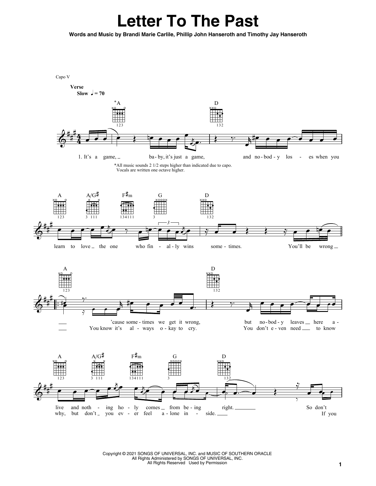 Download Brandi Carlile Letter To The Past Sheet Music