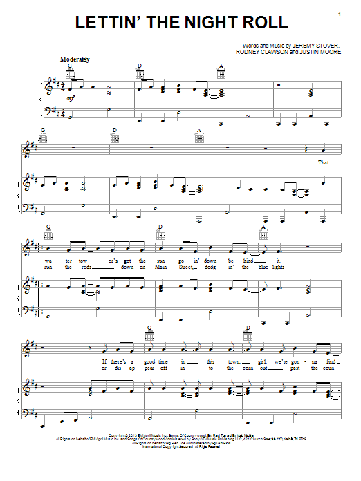 Download Justin Moore Lettin' The Night Roll Sheet Music
