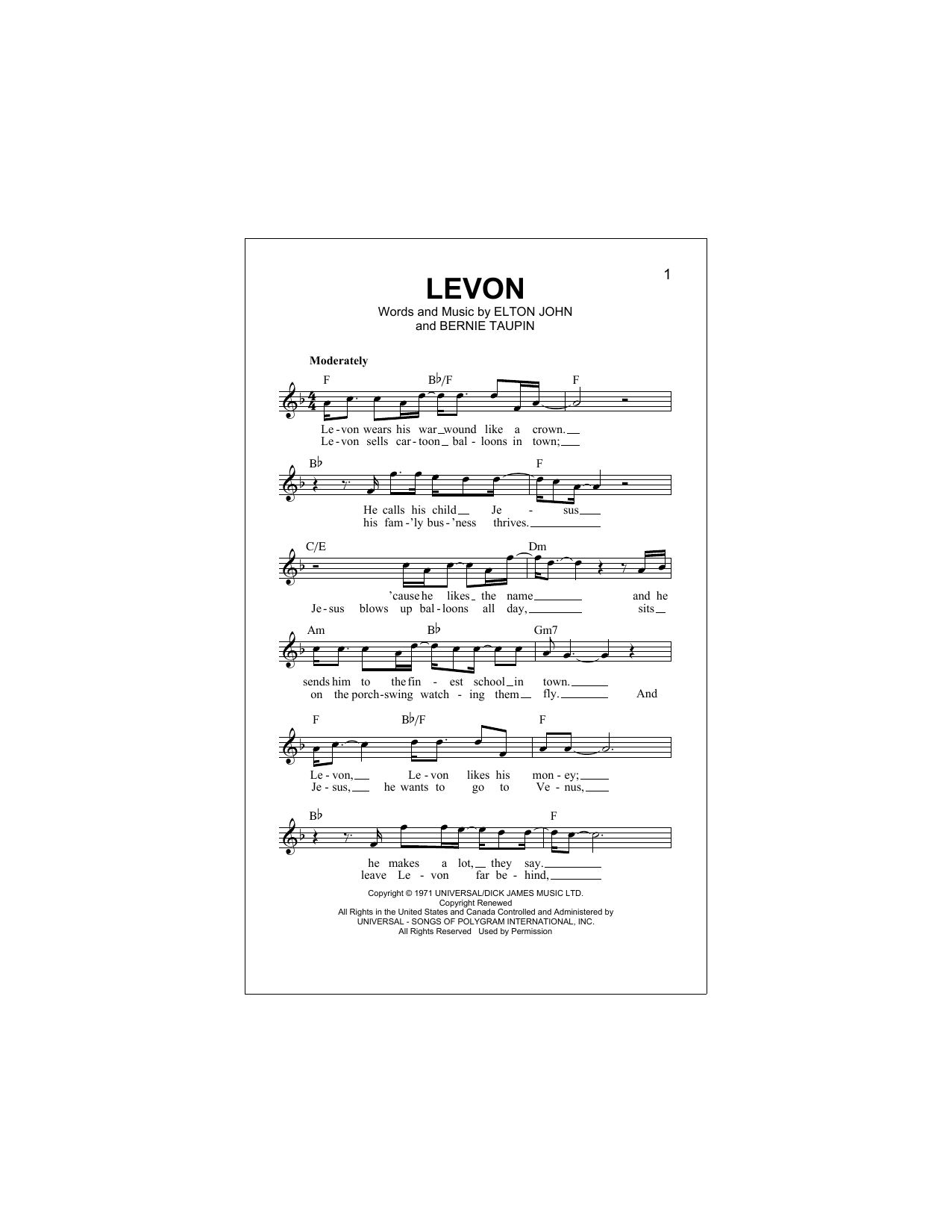 Download Elton John Levon Sheet Music