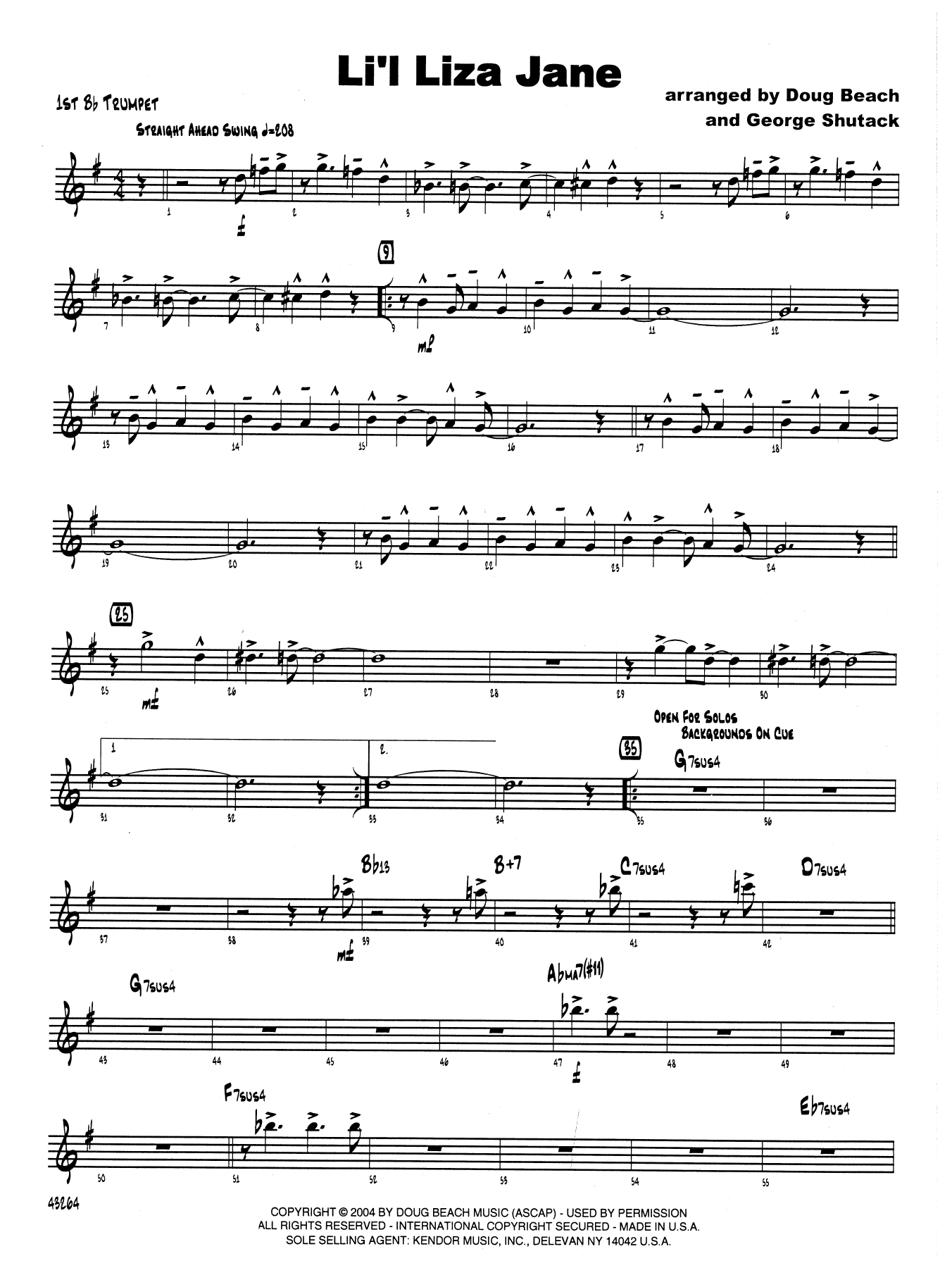 Download Doug Beach & George Shutack Li'l Liza Jane - 1st Bb Trumpet Sheet Music