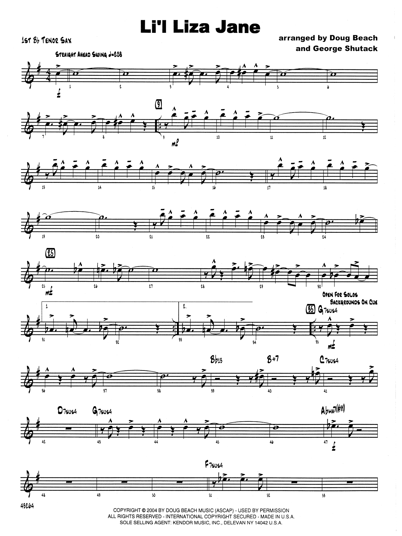 Download Doug Beach & George Shutack Li'l Liza Jane - 1st Tenor Saxophone Sheet Music