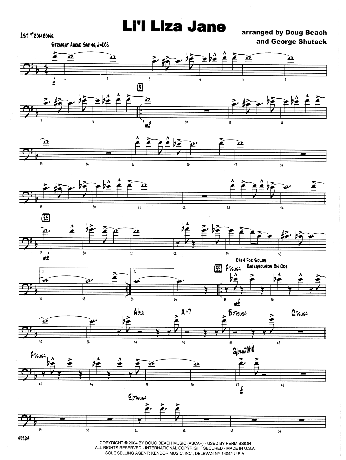 Download Doug Beach & George Shutack Li'l Liza Jane - 1st Trombone Sheet Music