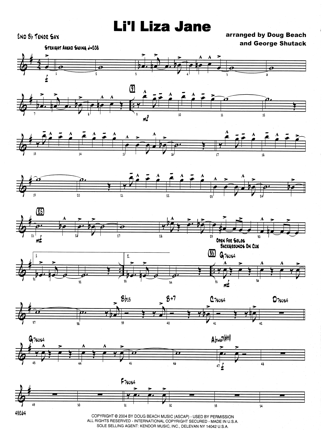 Download Doug Beach & George Shutack Li'l Liza Jane - 2nd Bb Tenor Saxophone Sheet Music