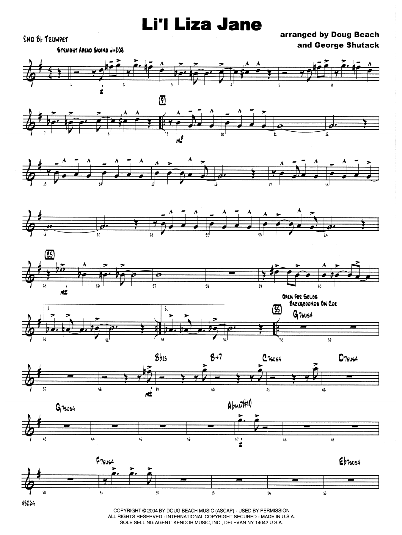 Download Doug Beach & George Shutack Li'l Liza Jane - 2nd Bb Trumpet Sheet Music