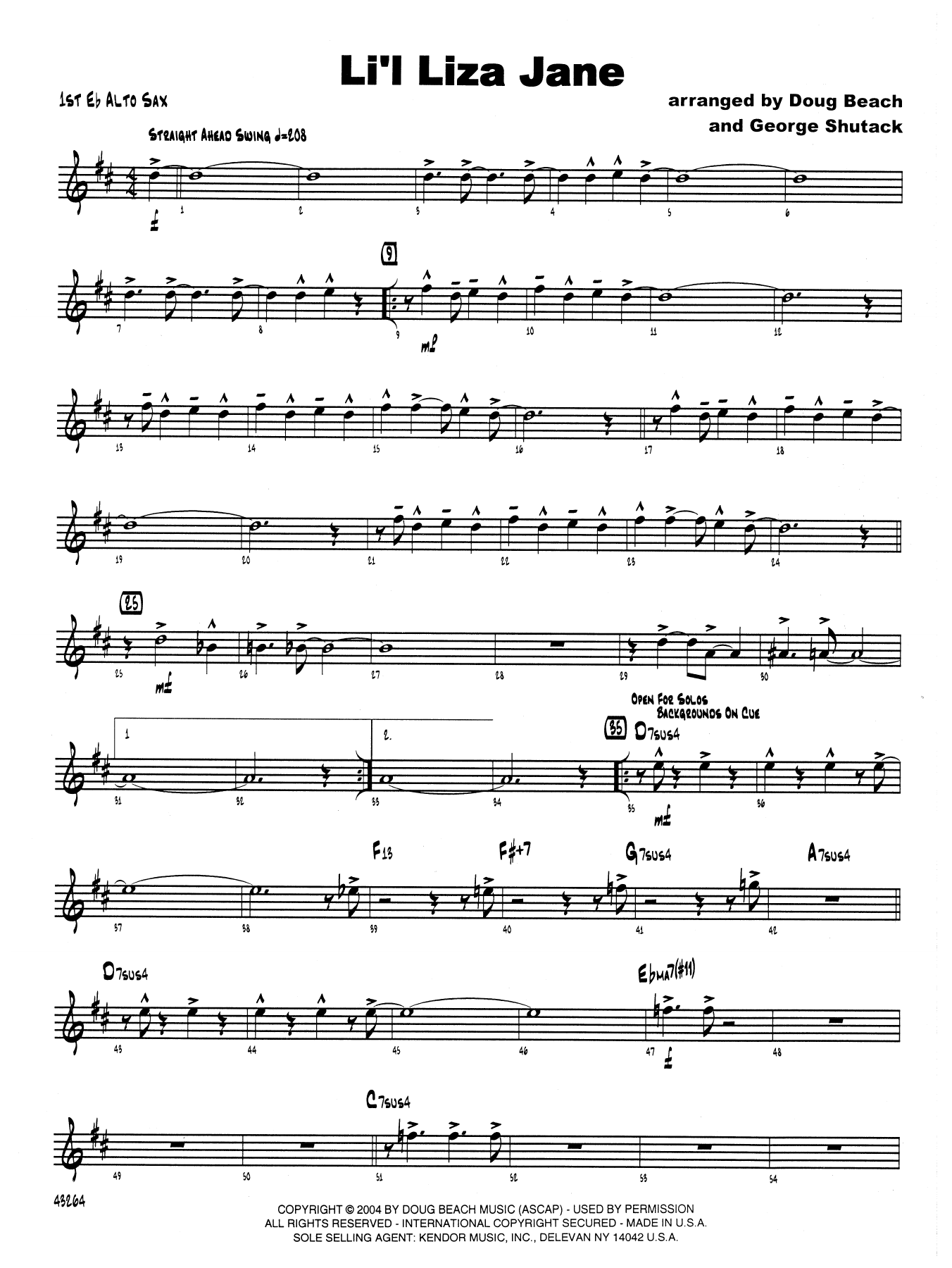 Download Doug Beach & George Shutack Li'l Liza Jane - Bass Clarinet 1 & 2 Sheet Music
