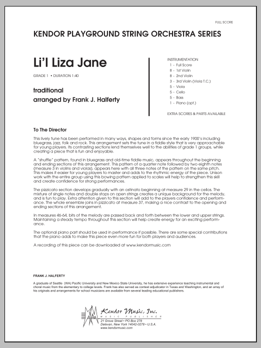 Download Frank J. Halferty Li'l Liza Jane - Conductor Score (Full Sheet Music
