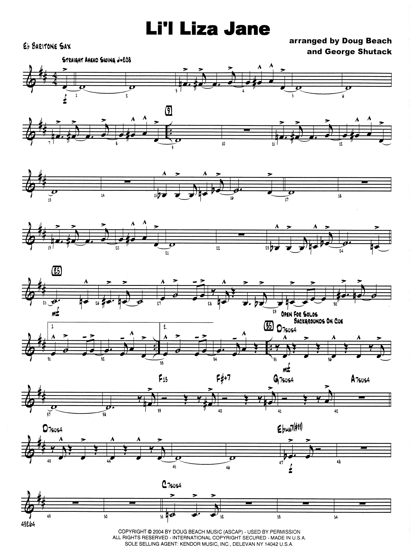 Download Doug Beach & George Shutack Li'l Liza Jane - Eb Baritone Saxophone Sheet Music