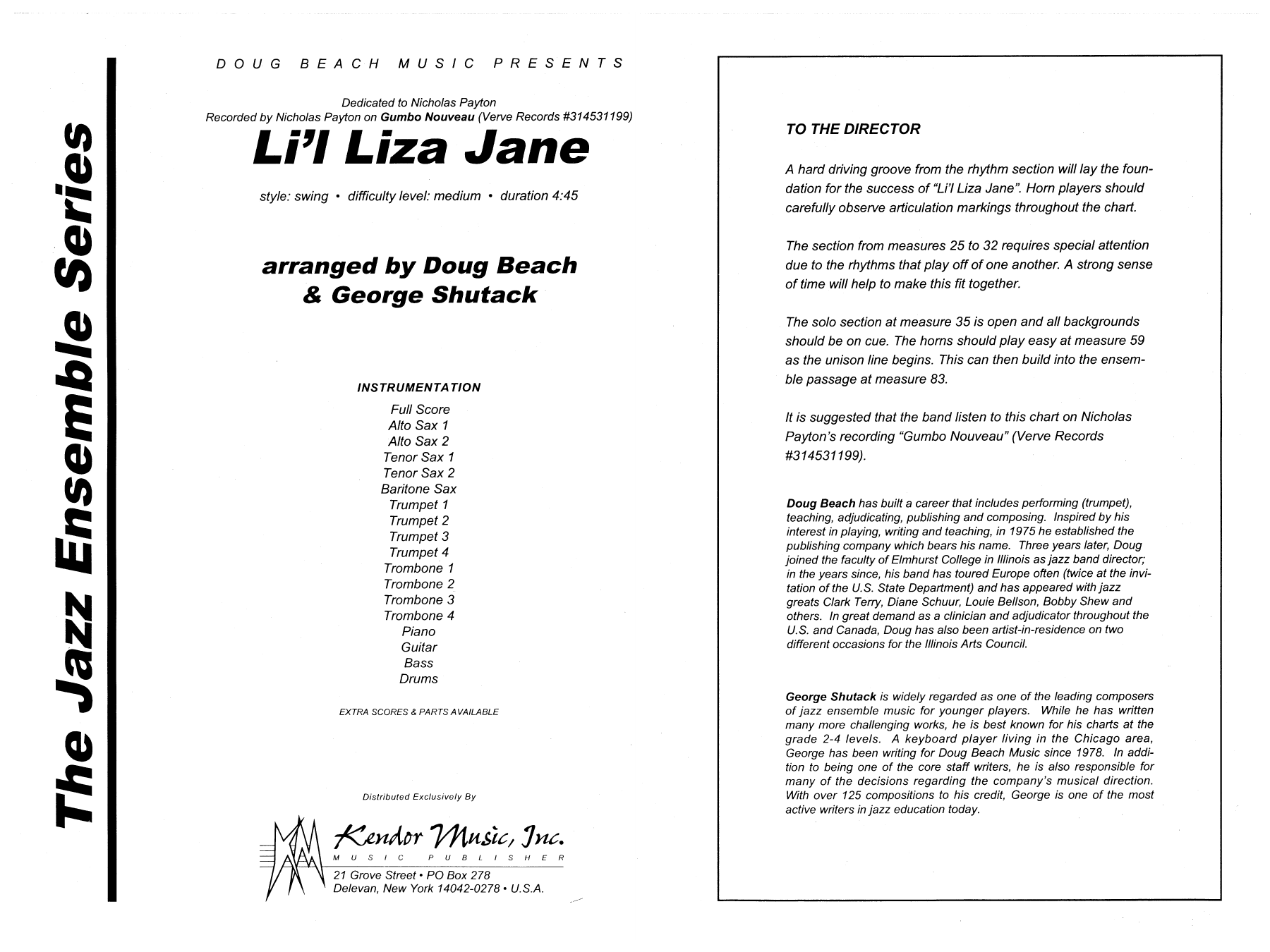 Download Doug Beach & George Shutack Li'l Liza Jane - Full Score Sheet Music