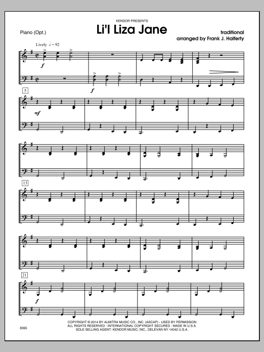 Download Frank J. Halferty Li'l Liza Jane - Piano Sheet Music