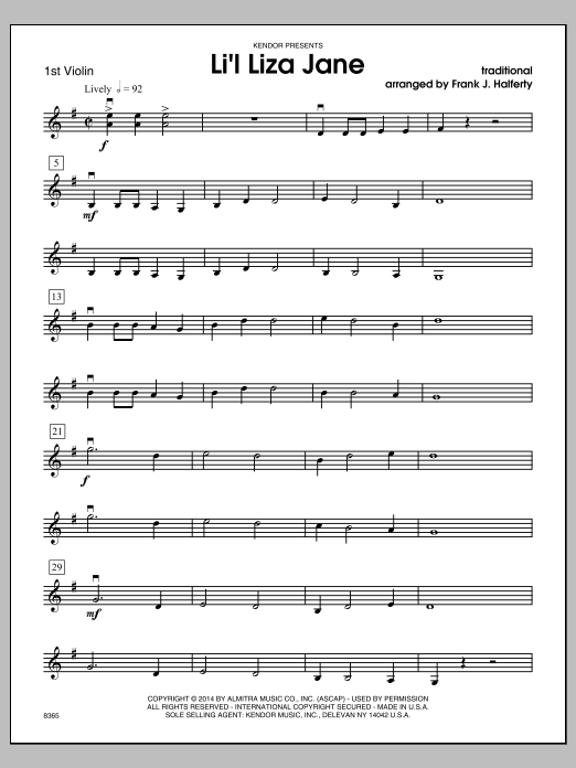 Download Frank J. Halferty Li'l Liza Jane - Violin 1 Sheet Music