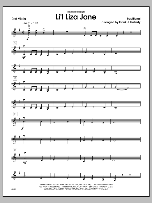 Download Frank J. Halferty Li'l Liza Jane - Violin 2 Sheet Music