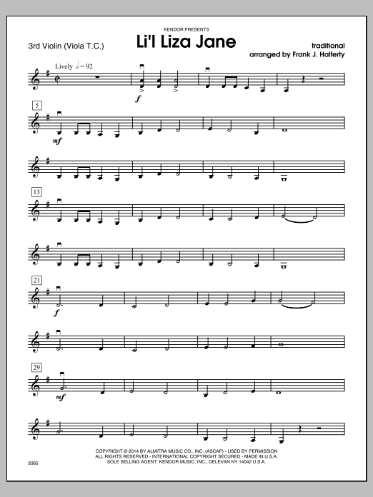 Download Frank J. Halferty Li'l Liza Jane - Violin 3 Sheet Music