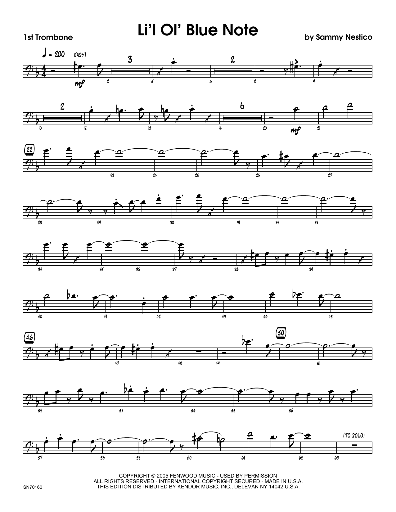 Download Sammy Nestico Li'l Ol' Blue Note - 1st Trombone Sheet Music